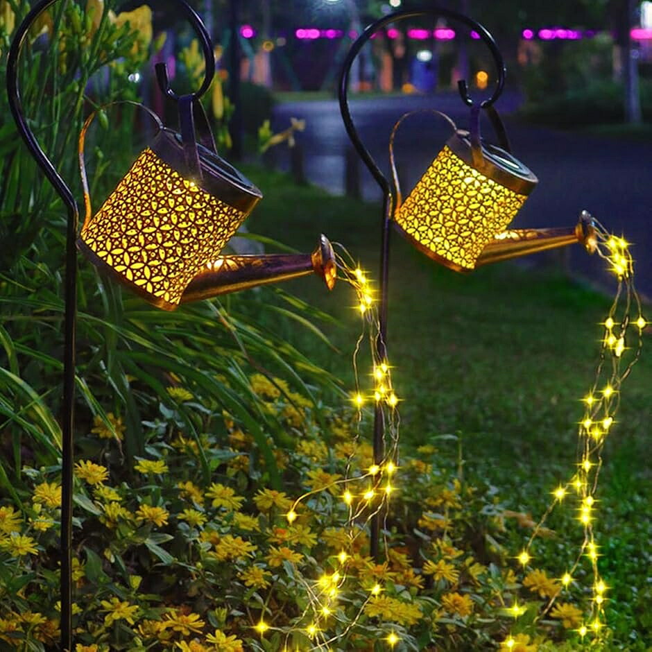 ソーラーともし火 じょうろ型 庭園ともし火 雨合羽 野天 LED 提灯 庭灯 日用品雑貨・文房具・手芸-その他