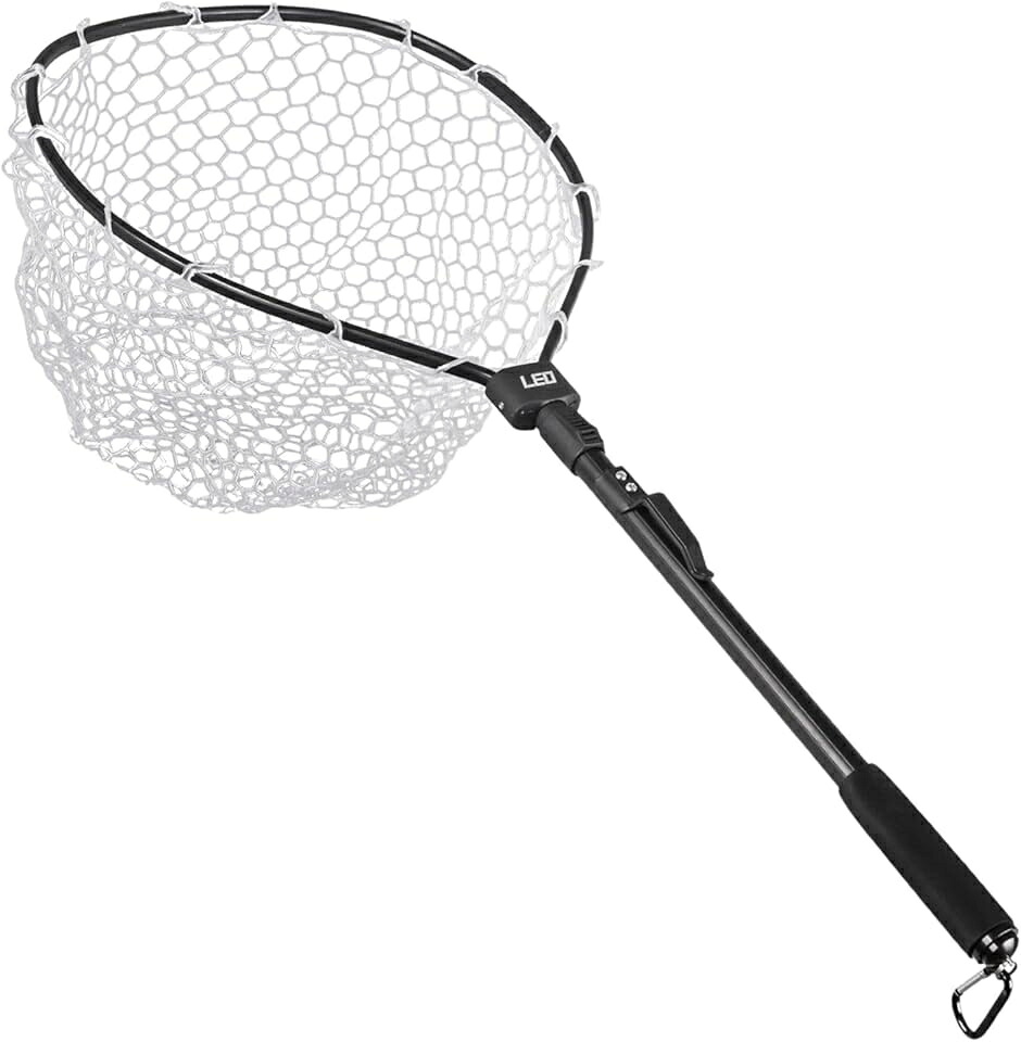 【互換品】 ラバーネット 折りたたみ ランディングネット 玉網 釣り タモ 軽量 フライ フィッシング 魚(ブラック,  全長85cm)