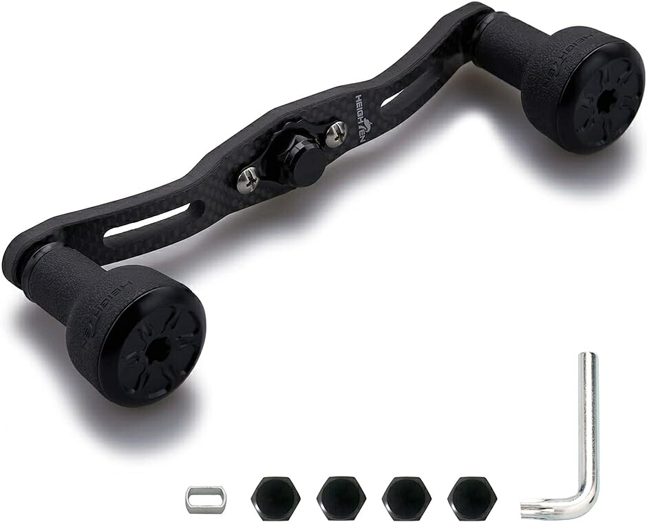 リール ハンドル カーボン 直径24mm TPE製 ノブ搭載 シマノ ダイワ アブ 通用 ベイトリール用 MDM( ブラック,  110mm)