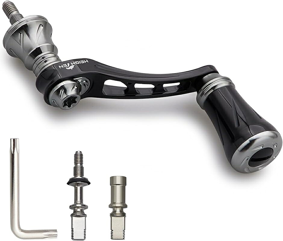 可変 リール ハンドル 19mm アルミ ノブ 搭載 シマノ ダイワ 通用 スピニングリール MDM(ブラック＆ガンメタル,  45-50mm)