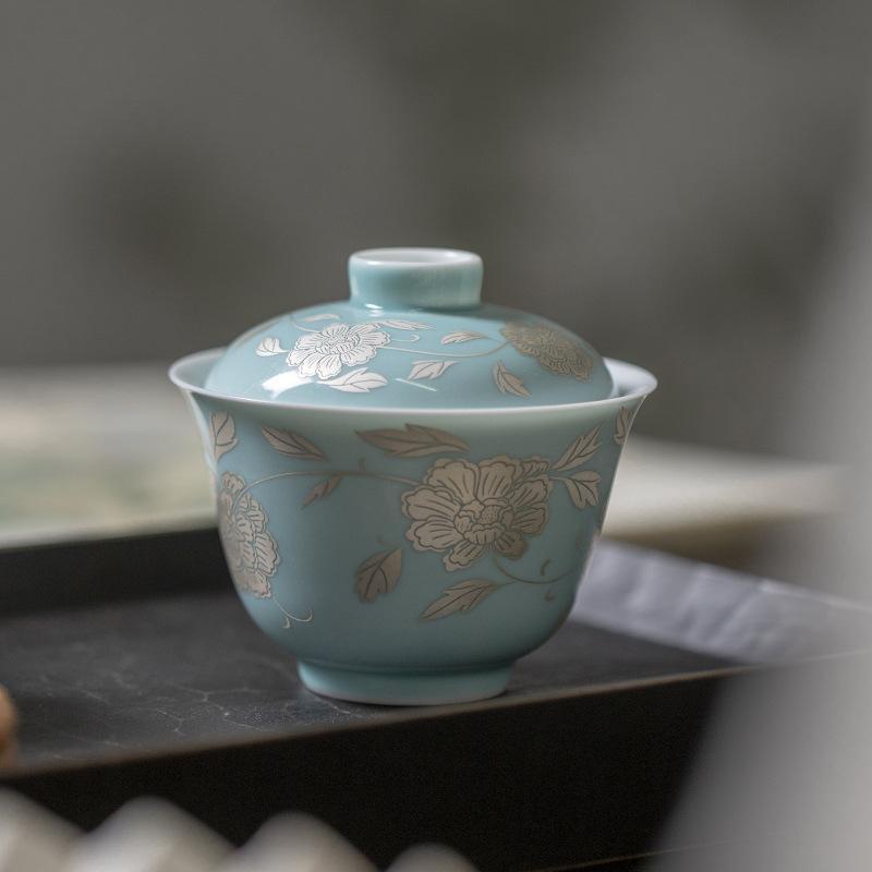 制限事項 中国茶器 言い慣わし蓋碗 瀬戸もの 「名取り草」茶葉 烏龍茶 茶の葉 差し上げ物 中華民国茶器