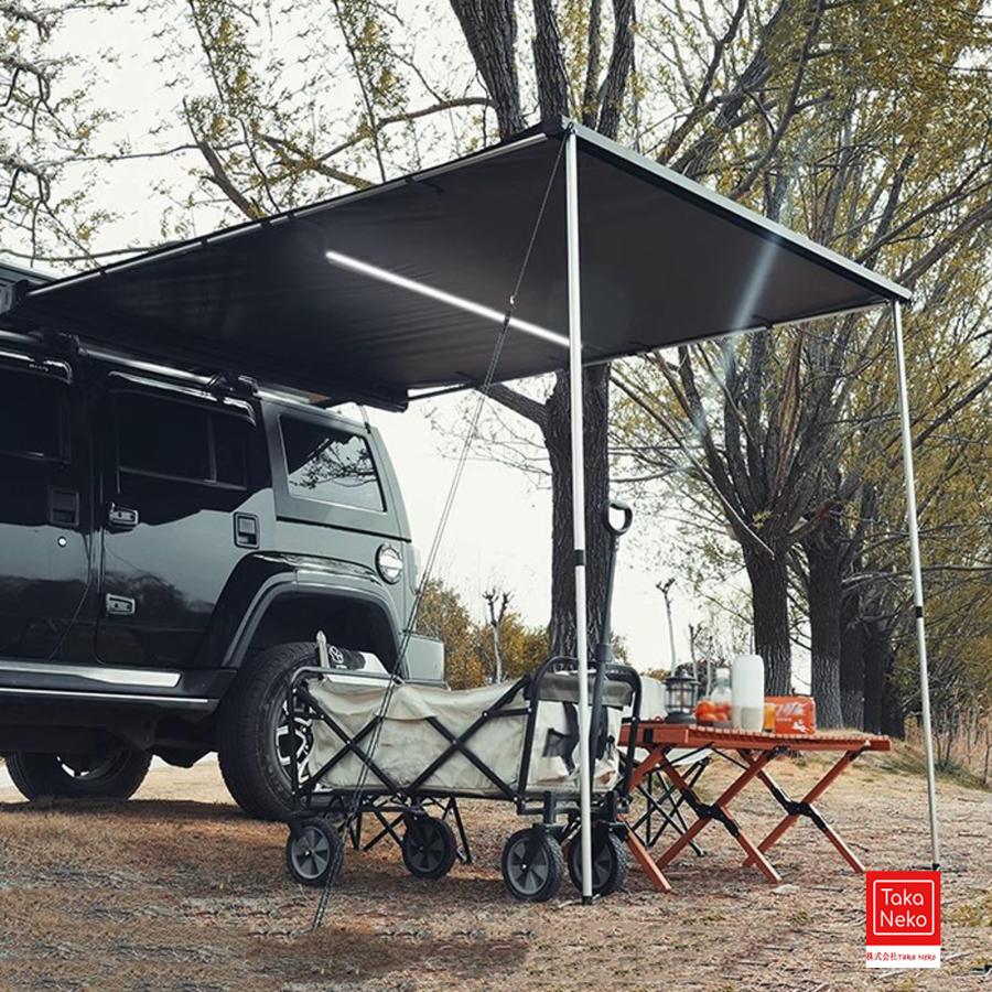 車 サイドオーニング カーサイドタープ カーオーニング LEDライトバー付き アルミ合金ハウジング リップストップ200Dオックスフォード生地 UPF50+防水PU 5000mm|Dusky Rose (ヘアケア・サプリ)