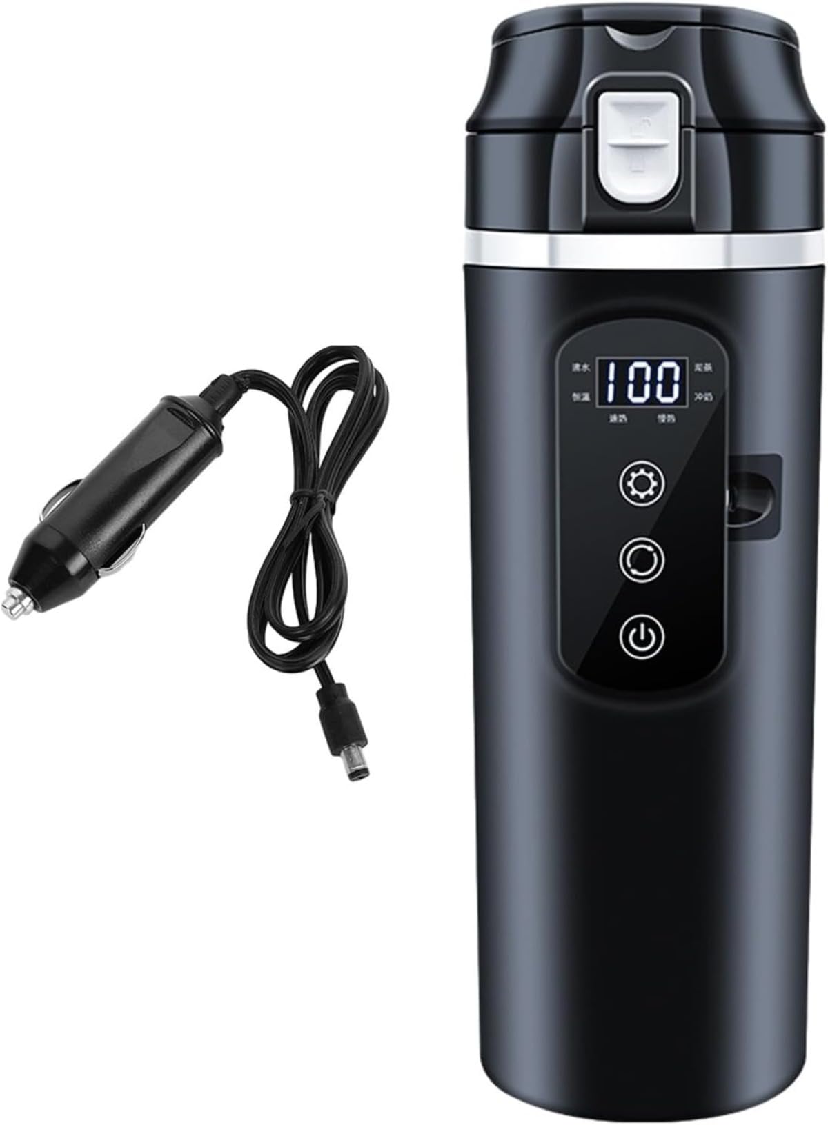 電気ケトル 小型 304ステンレス製旅行電気ポット LEDディスプレイ車用ケトル 450ML 12V/24V自動OFF電気温水カッ 変圧器不要5分急速沸かし携帯湯沸かし器 旅行 車中泊向け ブラック (黒)｜Dusky Rose （ヘアケア・サプリ）
