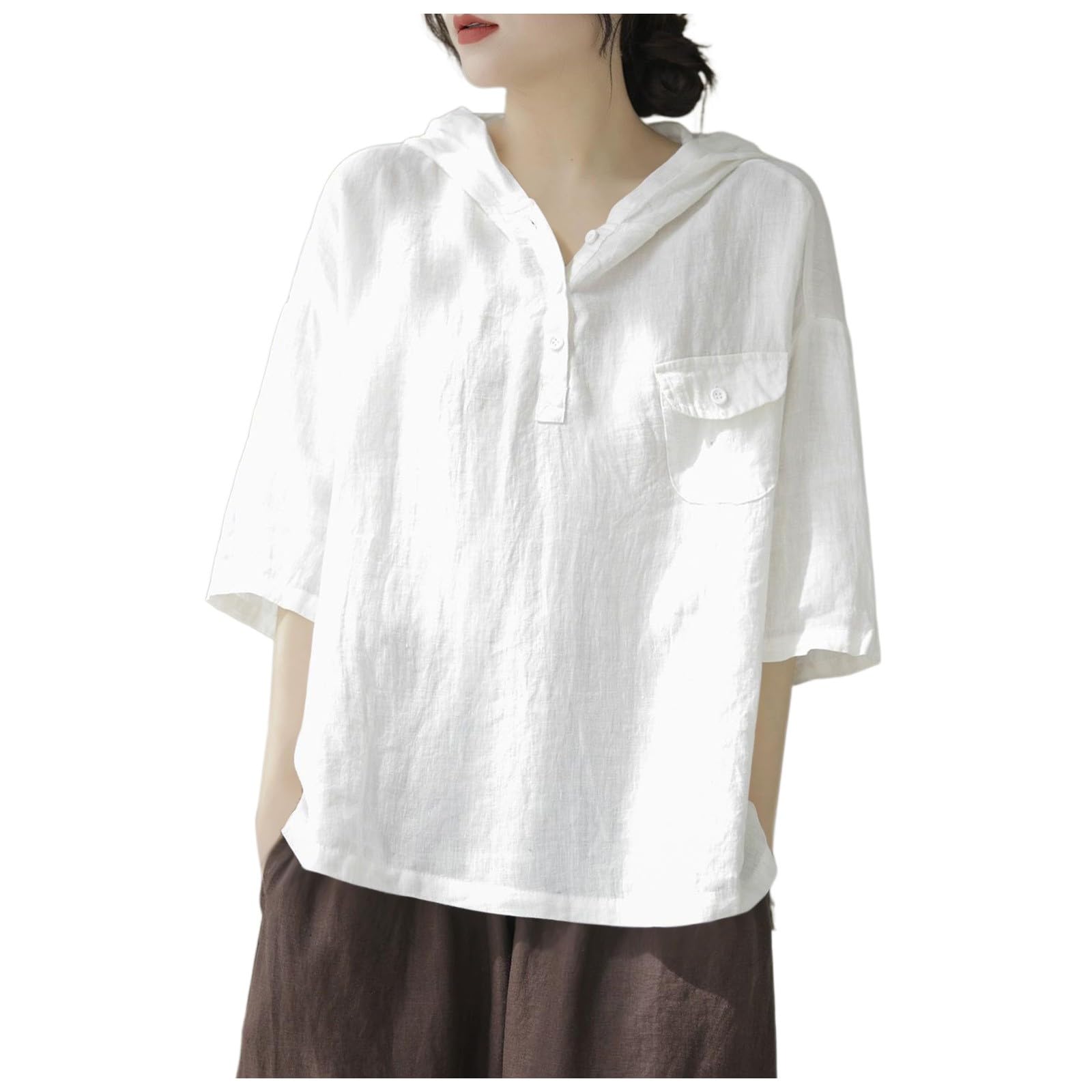 [kaoayi] プルオーバー レディース 半袖 白 夏服 レディース パーカー 半袖 気が大きい大きさ 春 夏 薄っぺら ボンネット付き添い人 トップス 心地よい 無地 冷やりとした tプルオーバー 好いたらしい 着痩せ ティーシャツ 分かりやすい 今めかしい カットソー 差し上げ物 お上さん 一般受け ティーシャツ 通い(白いこと,XL)