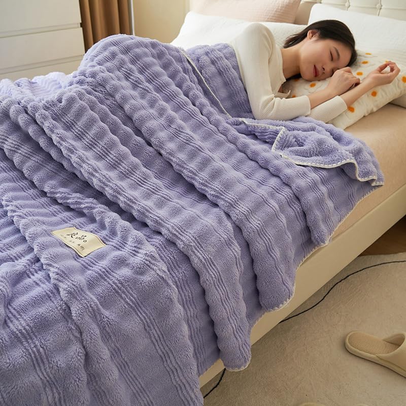ブランケット シングル 朦々たる 毛布 冬用 ふわふわ 生あたたかい 軽さ 掛けブランケット 極温 あったか 坦々たるな ラビットファー 二枚合わせ あったか ふわふわ 静電押しとどめる 丸洗い差しゆるす 抗菌防臭 北欧 格好のいい もこもこ パステル色の (紫色,180x200糎)