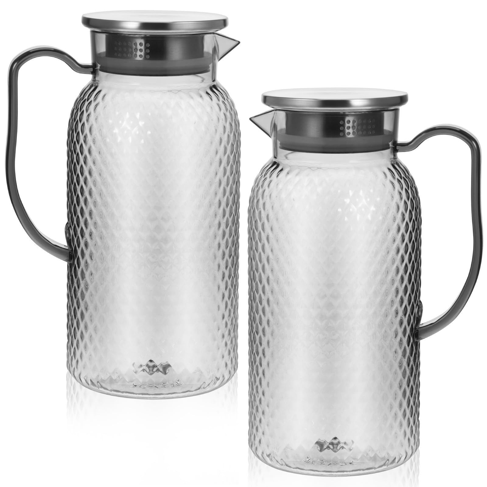 プラ製蓋付きウォータージャグ2個セット 1.8L容量 飲み物容器 ミルクピッチャー 冷蔵庫用の水容器 割れにくく簡単に洗えるモダンミニマルなデザイン 再利用可能|Dusky Rose (ヘアケア・サプリ)