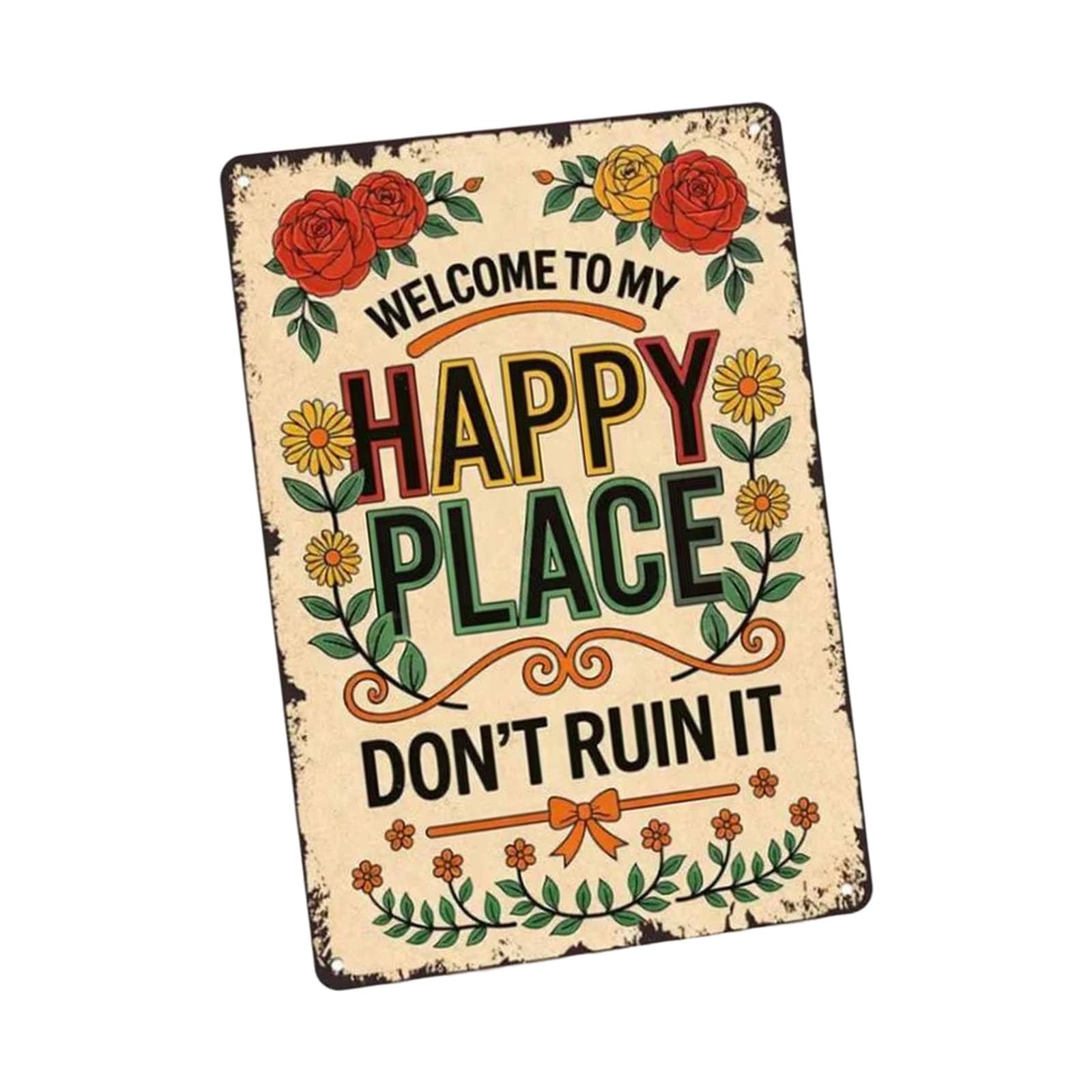 Welcome to Happy Place 金属元素飾りつけ表われ 苑地かざり付ける 花飾りつけ 身寄りの人だかりやお儀式用でき事用 メタルウォールアート