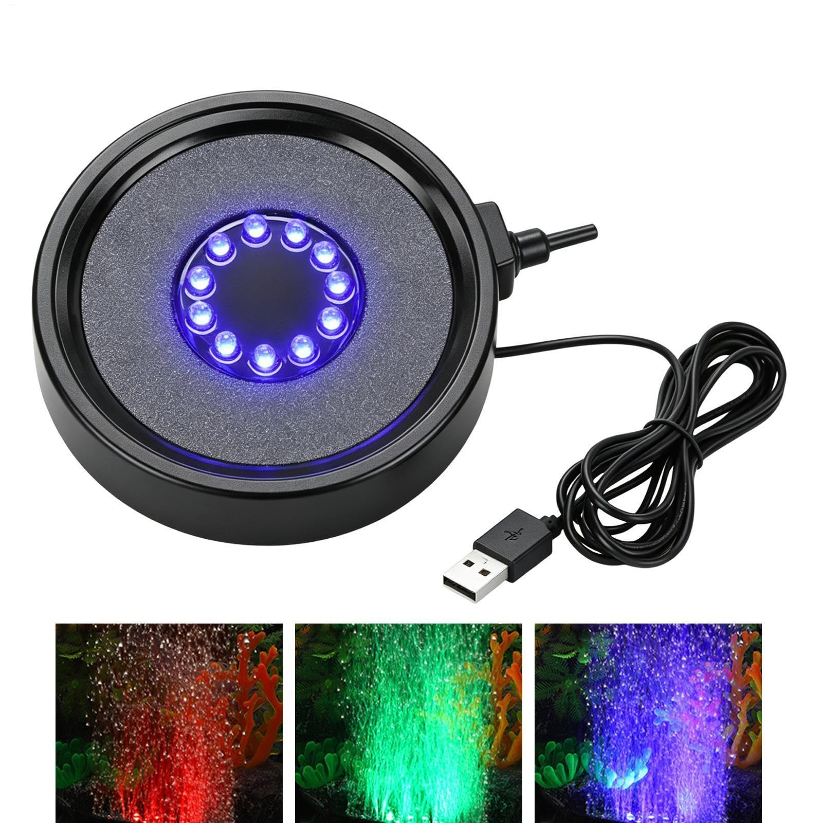 水槽用 アクアリウム バブル ライト 水中 照明 バブル ランプ インテリア ランプ,直径約13cm 円形 USB 給電 7色 発光 切替 式 水中 用 ストーン - フィッシュタンクバブラー 水槽用バブラー | 子供子供部屋部屋 ホテル レストラン ペットショップ 瞑想ルーム ダイニングエリ|Dusky Rose (ヘアケア・サプリ)