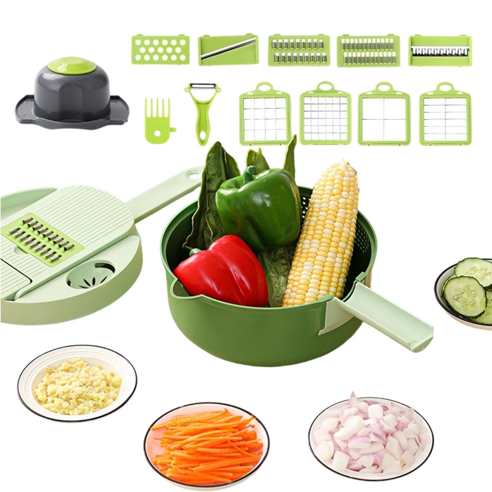 野菜ダイサー チョッパー - １６イン１ フードダイサー＆シュレッダー - キャベツチョッパー - トマト サラダ じゃがいも 野菜 玉ねぎ フルーツ チーズ 家庭 レストラン アパート向け｜Dusky Rose （ヘアケア・サプリ）
