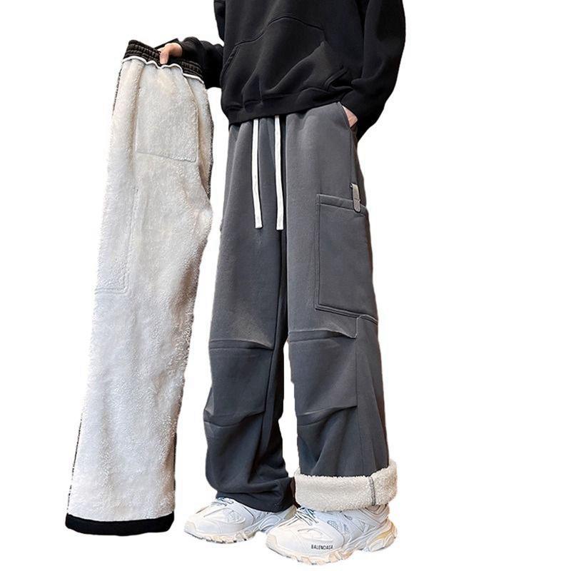 裹フリース 進め方着 ズボン カーゴパンツ メンズ ボア付き添い人 秋冬 もこもこ 防寒 生あたたかい アウトドアズボン下 多隠し ロング丈ボトムズ