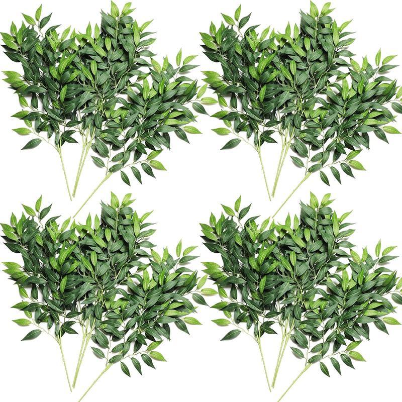 12本 人工緑樹 茎 まがい物草木 フェイクリーフ 花吊りグリーナリー 吹きつける まがい物緑の枝 華燭の典花束 養護ホーム寄り合い用