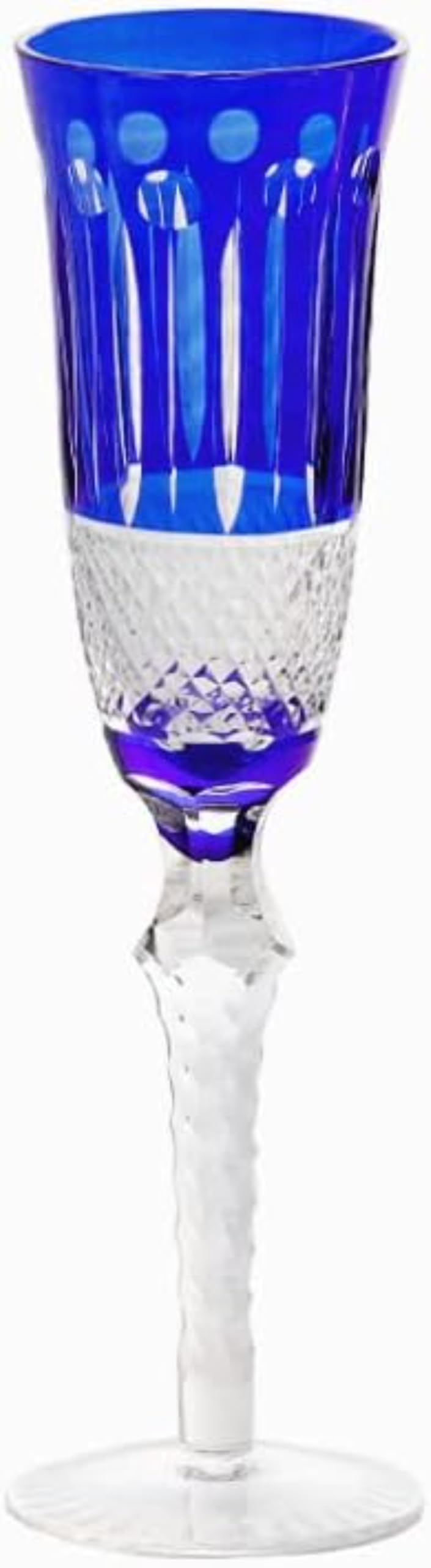 三鞭酒水呑み 笛型 切り子ガラス魚子紋 スパークリングワイン用 140ml (濃紺色)