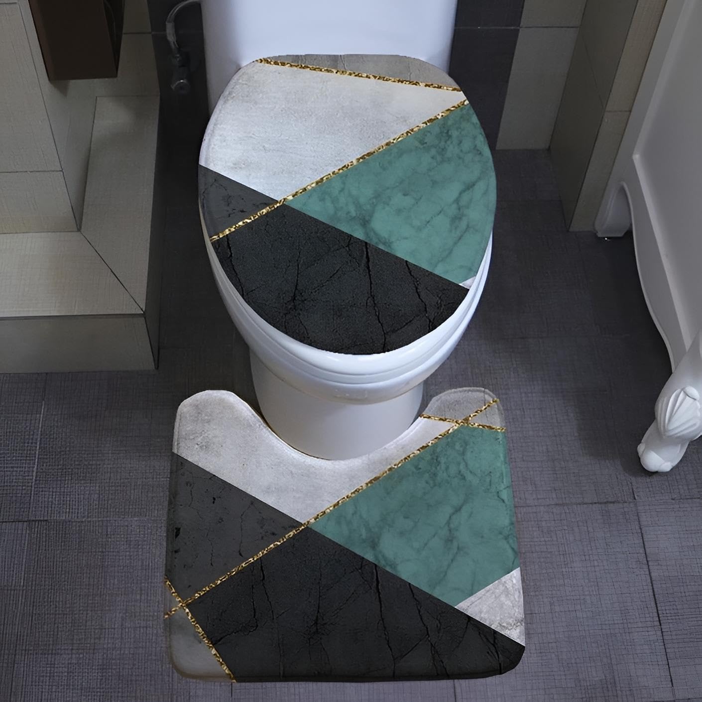 北欧の幾何学学飾りつけトイレタリーセットトイレタリー 室内用便器引っ敷き 室内用便器引っ敷き 仕掛ける 室内用便器引っ敷き フタ押しかぶせる3点仕掛けるふた押しかぶせる便座押しかぶせる セットイレマット 吸水 抗菌 防臭 健康方的 洗える トイレタリー ズレにくい 上滑り打ち切り 分かりやすい 朦々たる 防汚(A)