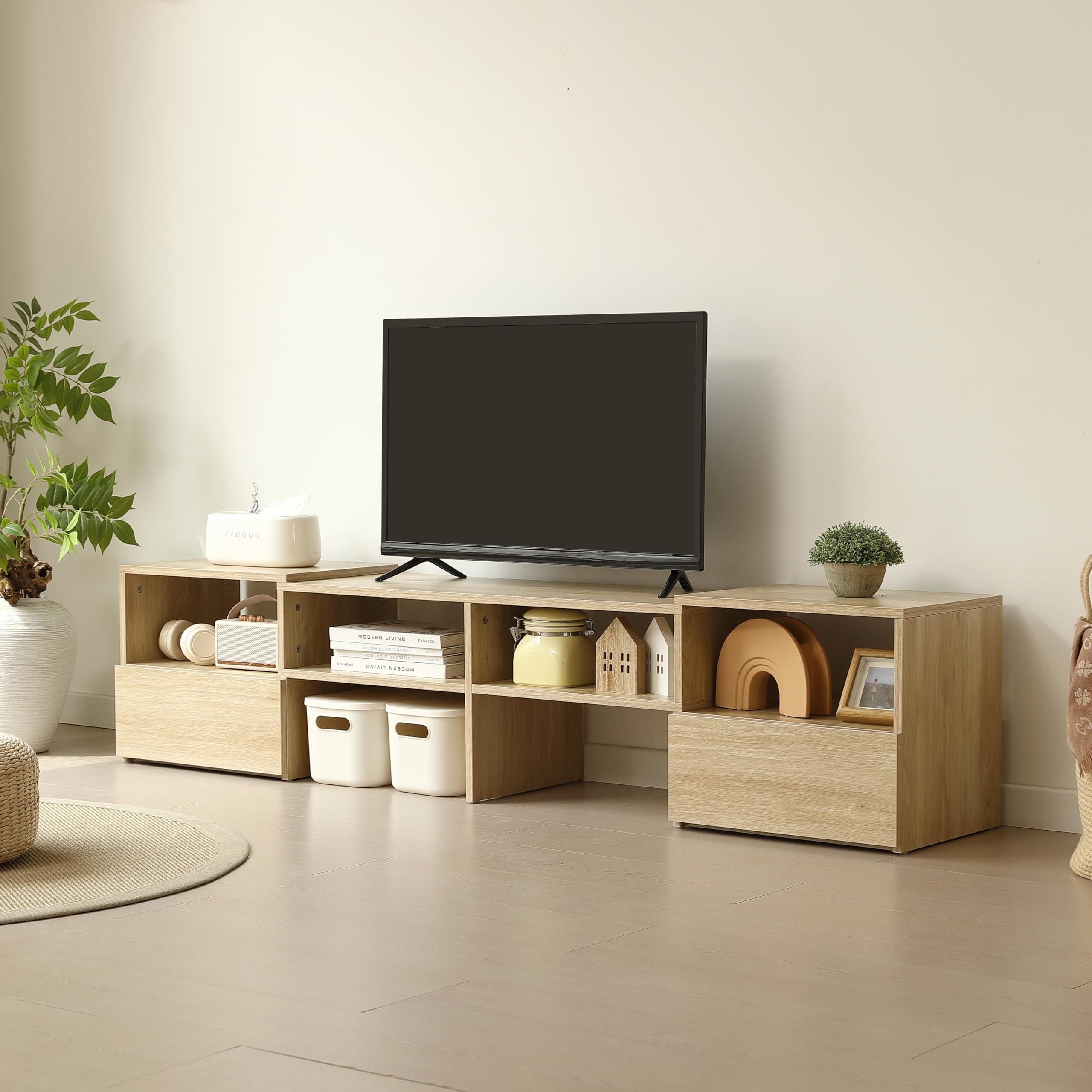 【圧倒的な自由度】テレビ台 ローボード 伸縮式 コーナーテレビ台 幅93~172cm 高さ38cm 引き出し付き テレビボード L字対応 角度調整 左右組み換え 北欧風 木目調 収納 TVラック 32~55型対応 TVボード 伸縮 左右レイアウト 大容量 耐荷重40kg ローボード テレビボード テレ|Dusky Rose (ヘアケア・サプリ)