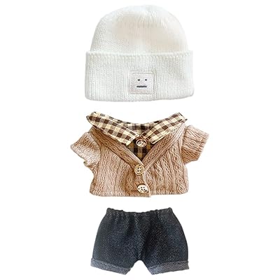 人形の服 20cm 着せ替え 帽子+セーター+半ズボン 3点セット 格子縞のセーター ぬいぐるみ 用 綿人形の服 人形ベビー服 (c2)｜Dusky Rose （ヘアケア・サプリ）