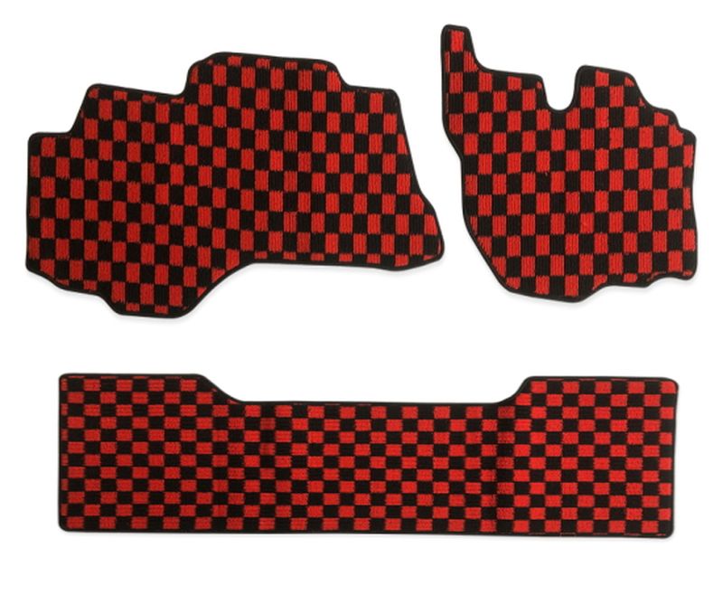 三菱 ふそう ブルーテック キャンター H22年12月- 標準 ダブルキャブ フロアマット F＋ R レッド x ブラック チェック 赤x黒 PA-TFM2425-RD