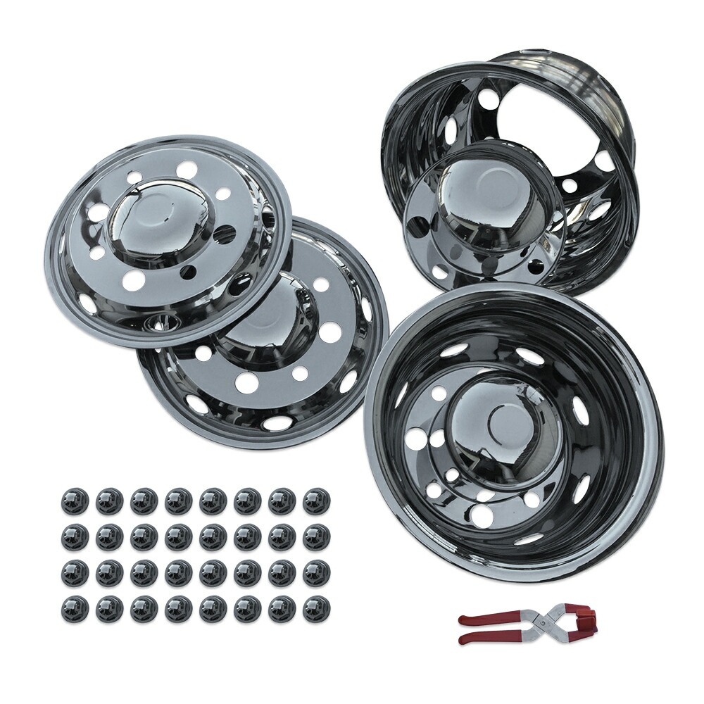 新ISO 8H 全車 対応 トラック ステンレス ホイールライナー 19.5インチ 33mm ホイール カバー キャップ 前後 セット 大型トラック JP-JW003｜HANAFUSAはなふさ