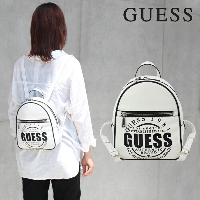 ゲス 御徒面子 WY811032 WHITE MULTI KALIPSO 白いこと 黒いことロゴタイプ 背嚢 ミニ背嚢 うしろ側 GUESS ab-437100 ブランド名