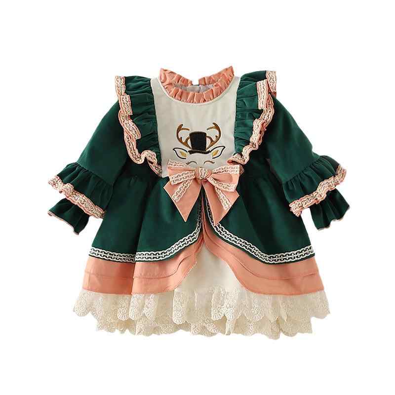ワンピース キッズ 女の子用 秋冬 ベルベット ロリータ風 スペイン風 誕生日 パーティー 舞台 発表会 フォーマルドレス プリンセスライン 切り替え グリーン 綿裏地