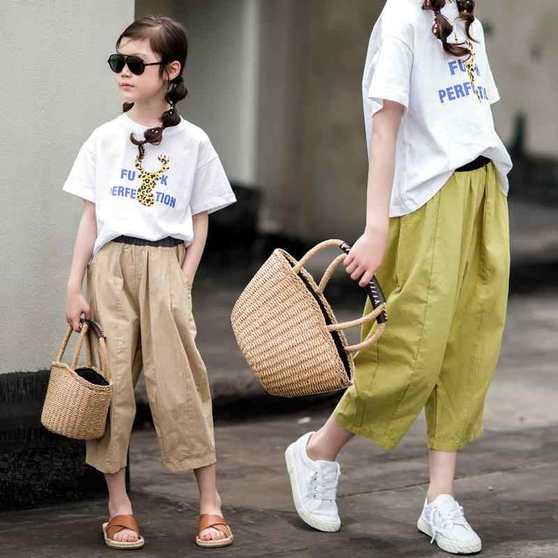 パンツ キッズ 女の子 ジュニア 九分丈 薄手 ゆったり ワイドシルエット ダッドパンツ コットン 綿100% スポーツ カジュアル 普段使い 通学 お出かけ 快適 韓国風 春夏