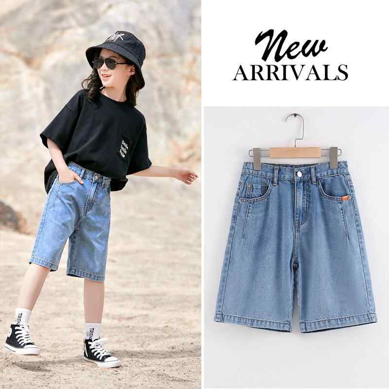 ボトムス 女の子 キッズ ジュニア デニムパンツ ジーンズ 五分丈 ハーフ丈 ワイドパンツ ガウチョパンツ ゆったり ルーズ ショートパンツ ホットパンツ 韓国風 カジュアル 普段着 綿 コットン 春夏秋