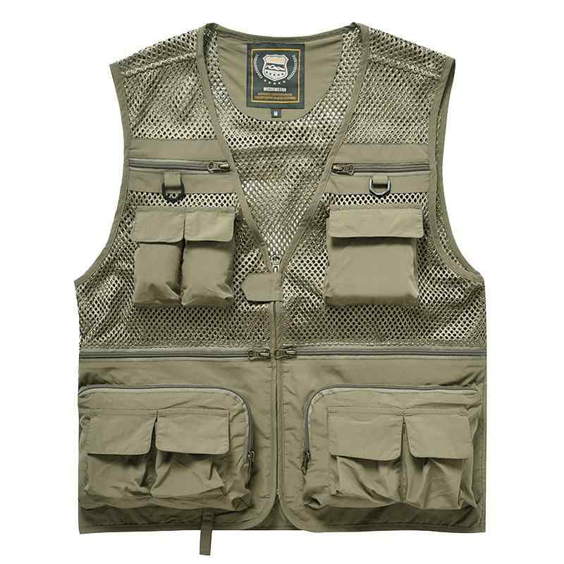 ベスト メンズ 春夏 マルチポケット アウトドア 撮影 釣り 登山 ワーク カジュアル 作業服 無地 ナイロン ポリエステル ゆったり 薄手 Vネック ジップアップ