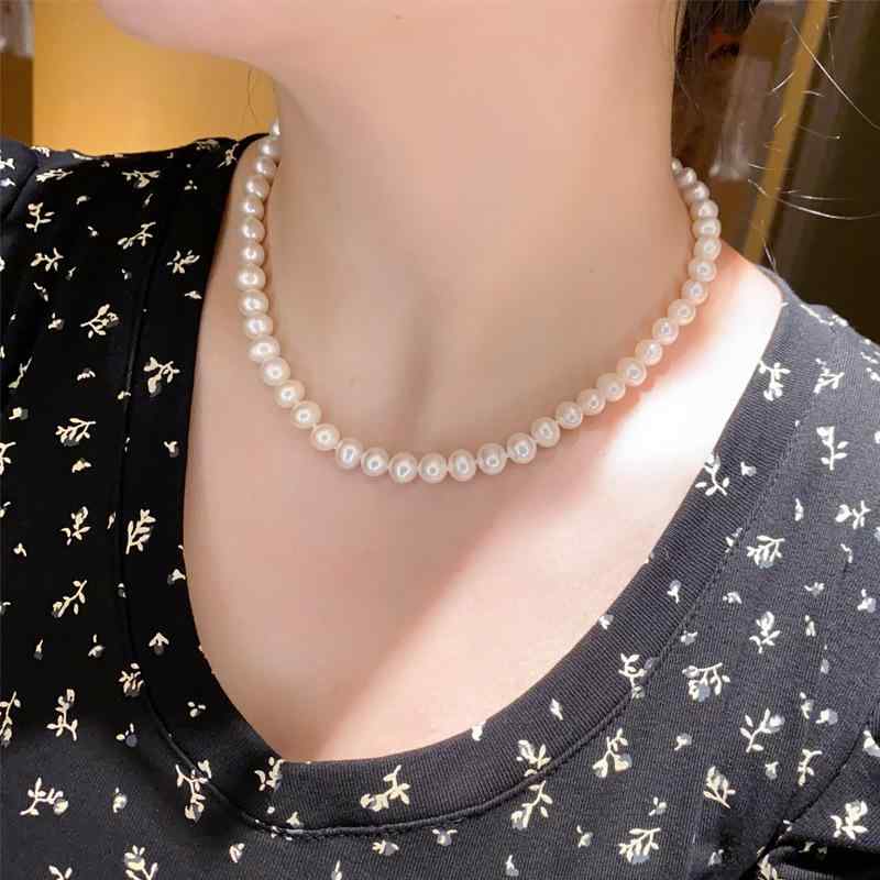 ネックレス レディース 天然淡水パール ほぼ真円 高光沢 S925シルバー クラスプ ホワイト グレー 上品 高級感 カジュアル オフィス フォーマル デイリー 普段使い 結婚式 パーティー 旅行