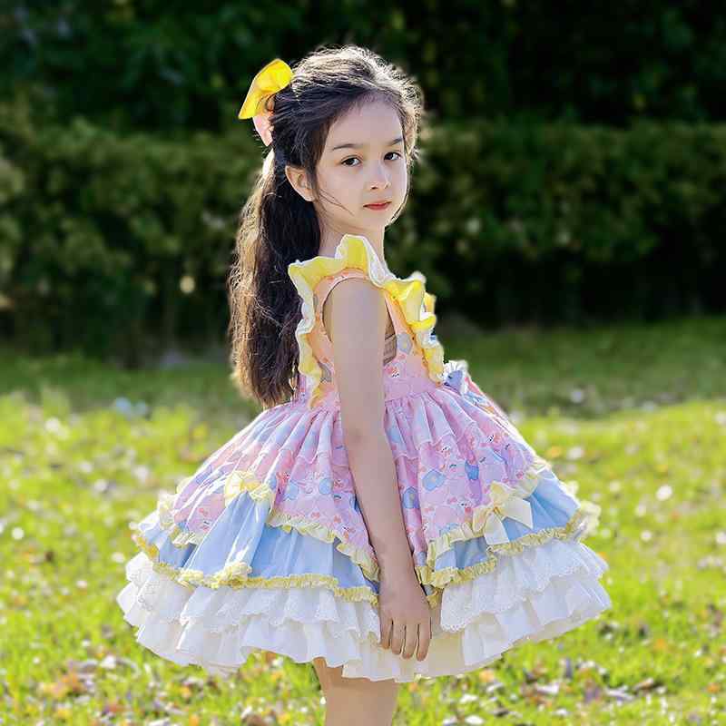 前掛けスコート キッズ 御姉さん 赤ちゃん服 ロリータ 妃殿下お召しもの ふんわり音の大きさ感 愛くるしげ ガーリー 文字記号柄 ポリエステル 年月 お出かけ 普段使い走り 青色系 サクラ色系