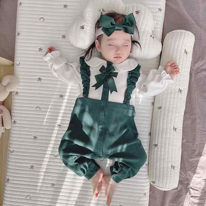 ロンパース 女の子 ベビー 新生児 女児 かわいい おしゃれ シングルボタン 前開き 長袖 綿素材 コットン 肌に優しい フードなし 韓国風 春夏秋 普段使い グリーン カバーオール
