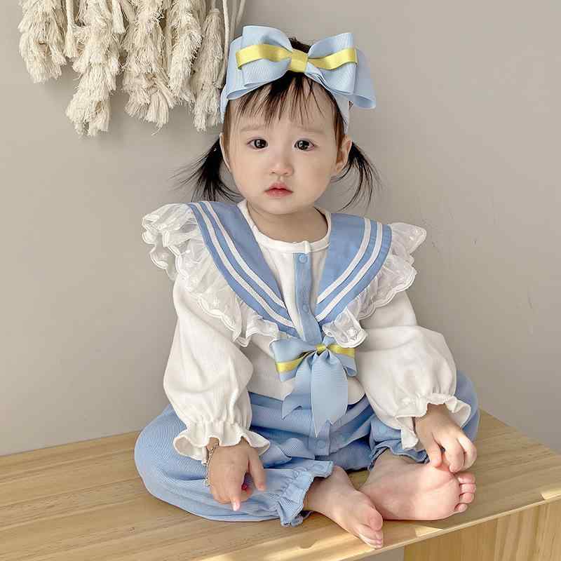 ロンパース 女の子 ベビー 女児 新生児 乳幼児 長袖 綿 コットン 春秋 韓国風 おしゃれ かわいい 上品 カバーオール 前開き スナップボタン ブルー 普段着 お出かけ ルームウェア