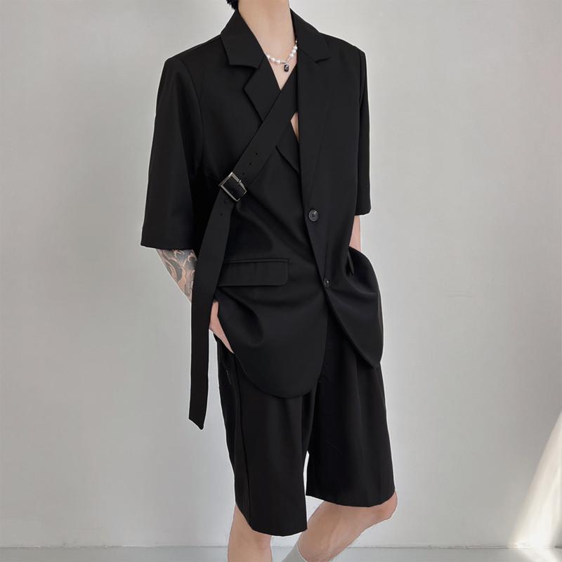 セットアップ メンズ 夏 半袖 テーラードジャケット ショートパンツ 上下セット 韓国系 トレンド 高級感 薄手 カジュアル 普段使い ゆったり クール
