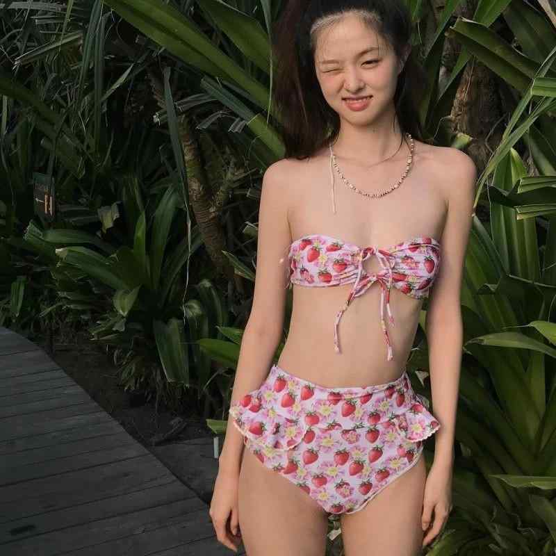 楽天市場】フリフリ イチゴ柄 ビキニ セパレーツ 水着 レディース