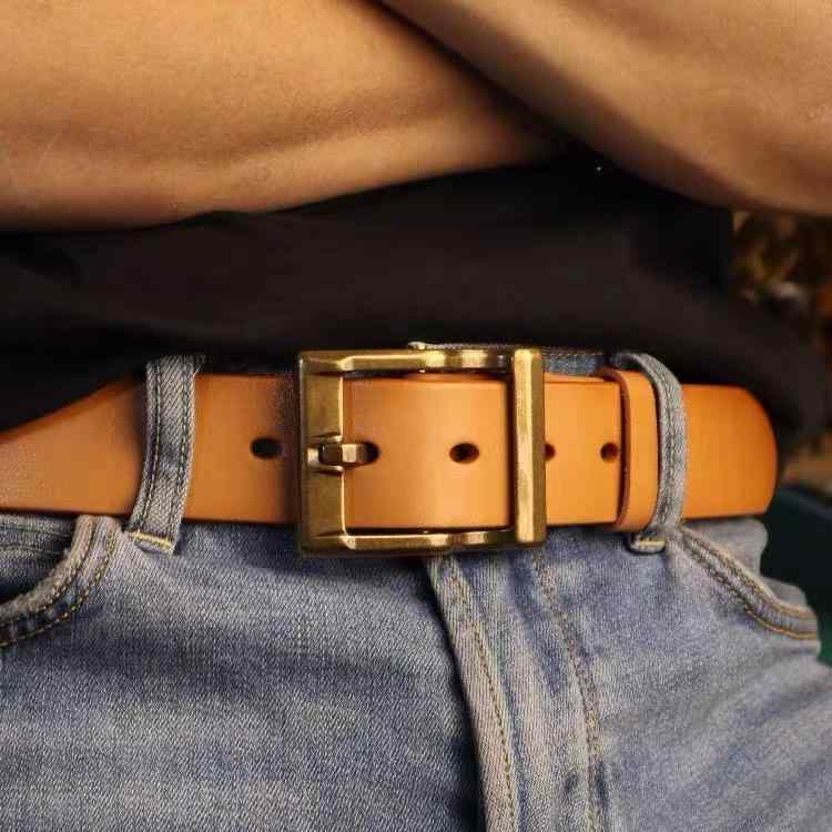 ベルト 革 牛革 真鍮バックル メンズ 男性用 革ベルト レザーベルト 腰ベルト 柔らかい ソフト レトロ ヴィンテージ カジュアル 高級感 個性的 こだわり|花りぼん