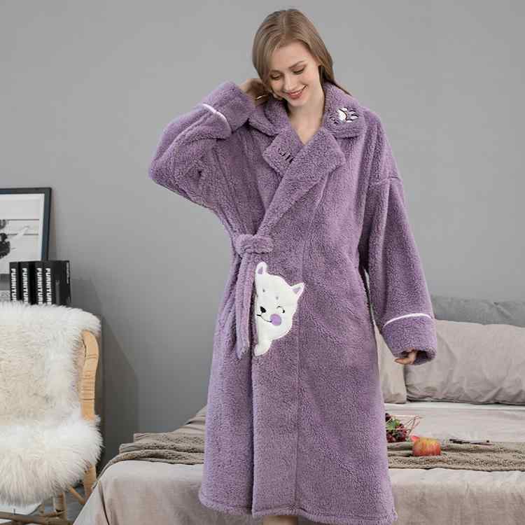 お部屋お召しもの レディース 冬用 サンゴフリース 朦々たる もこもこ 裏起毛 ロング丈 化粧着 衣装 バスローブ パジャマ ナイト爵お召しもの 生あたたかい 保温 お部屋着 普段使い走り お風呂売り上げ金 天の原青色 紫はしどい ポリエステル