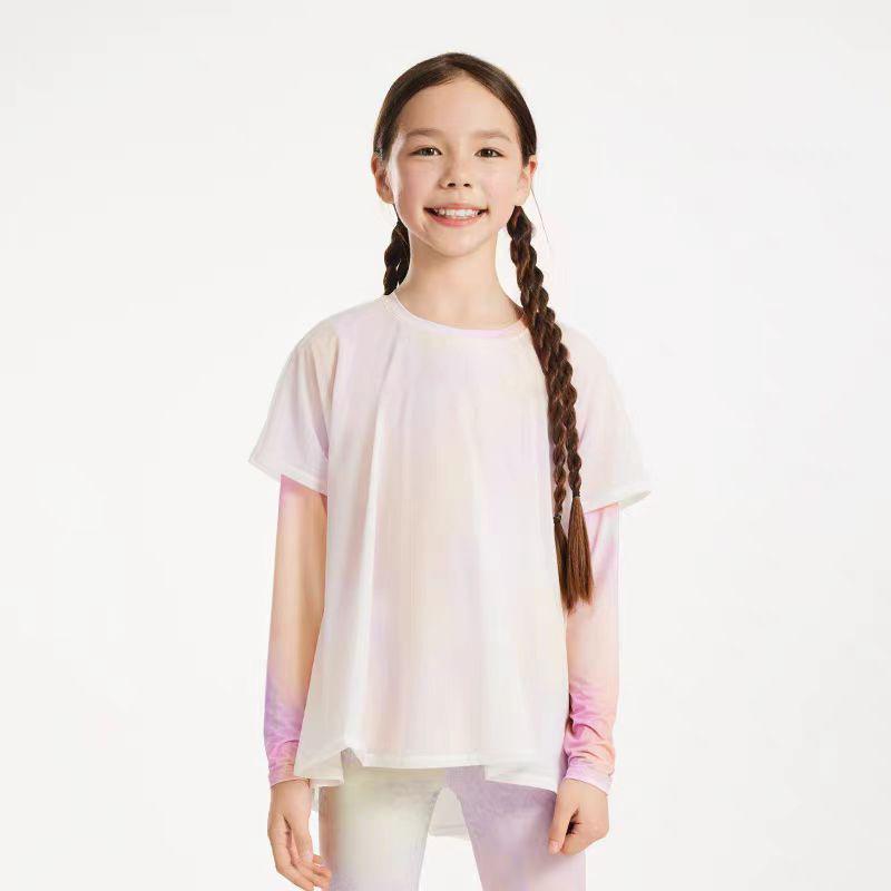 トップス Tシャツ 女の子 キッズ 薄手 ゆったり UVカット 速乾 通気性 吸汗 スポーツ ヨガ サイクリング アウトドア ポリエステル ポリウレタン 長袖 春夏