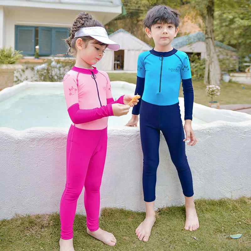 水着 キッズ 子供 男の子 女の子 ジュニア 長袖 ロングスリーブ ワンピース 速乾 ナイロン素材 水泳 プール ターコイズブルー ピンク モノトーン