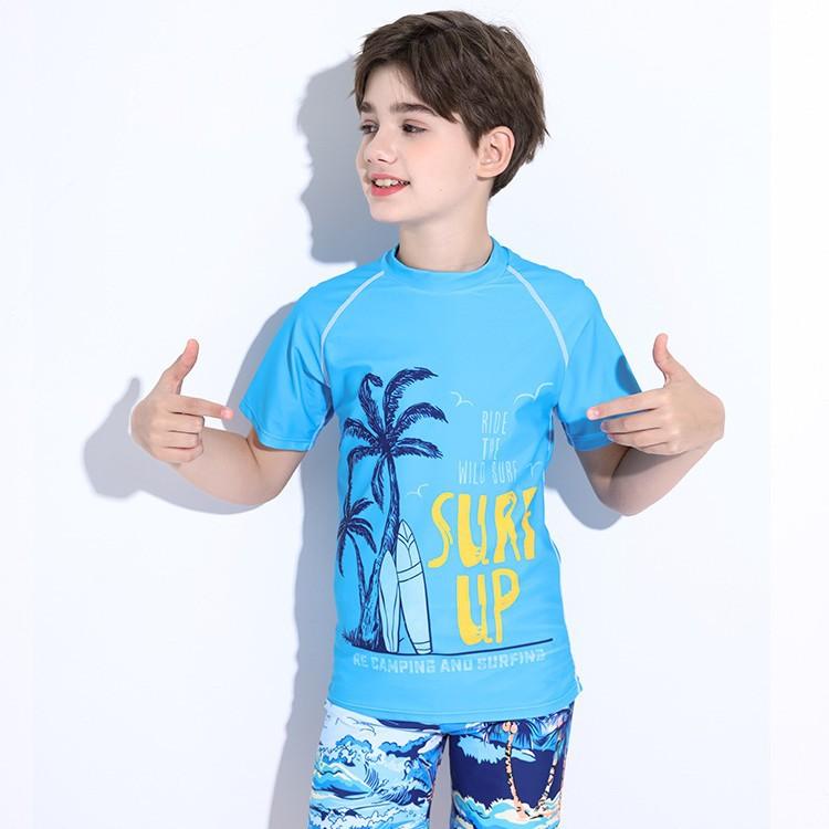 水着 男の子 ジュニア 学童 半袖 セパレート 2点セット ブリーフ スイムウェア プール 海水浴 ナイロン ポリエステル 湖水色