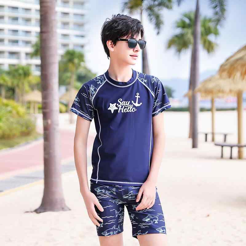 水着 男の子 キッズ ジュニア 水泳パンツ 2点セット スポーツ マリン サーフィン プール 海水浴 ナイロン ポリエステル スカイブルー
