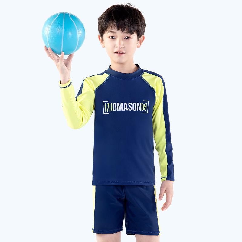 水着 キッズ 男の子 ジュニア 長袖 セパレート スイムウェア UVカット 紫外線対策 速乾 伸縮性 ナイロン ポリエステル ブルー プール 海水浴 春夏