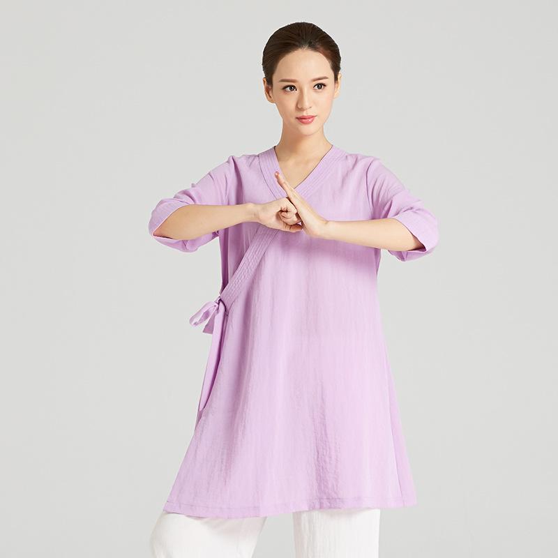 太極服 レディース 春夏 リネン 麻 純麻 斜め襟 ステッチ 民族風 エスニック ゆったり 着痩せ 武術服 普段着 トレーニング ヨガ 通気性 清涼感 肌触り 快適 リラックス