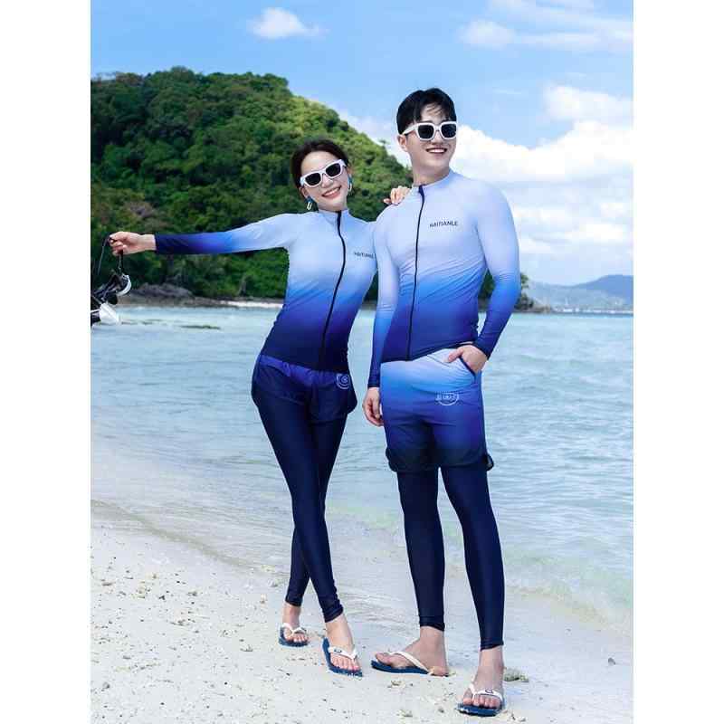 サーフスーツ 水着 ペア ラッシュガード 男女兼用 セパレート 長袖 ロングパンツ グラデーション 体型カバー 着痩せ お腹カバー サーフィン ビーチ プール マリンスポーツ