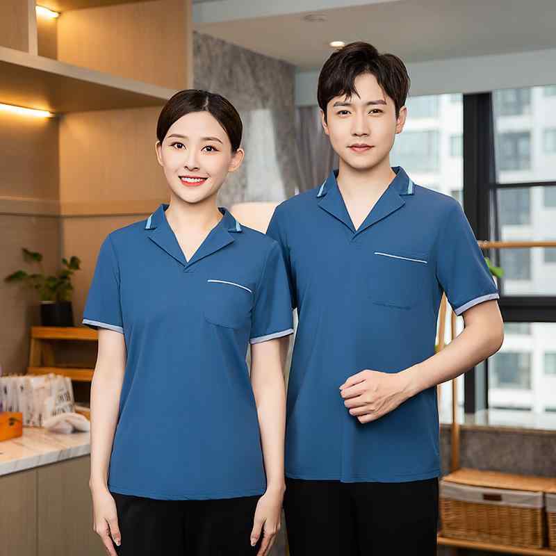 Tシャツ メンズ 半袖 トップス ホテル 宿泊施設 制服 清掃作業服 吸湿速乾 綿混 コットンブレンド 夏用 作業着 ユニフォーム サービス業 業務服