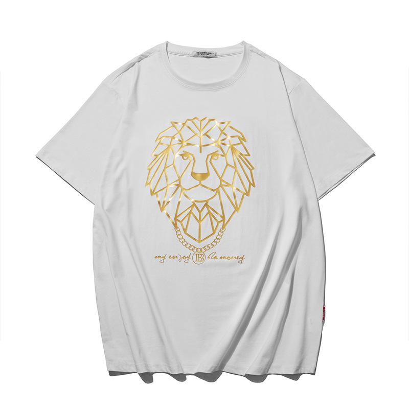 Tシャツ メンズ 男性用 ビッグサイズ ライオン 箔押し プリント 半袖 クルーネック ゆったり ルーズフィット 薄手 吸湿速乾 コットン 快適 普段使い ストリートカジュアル 春夏 ブラック ホワイト 5,246円
