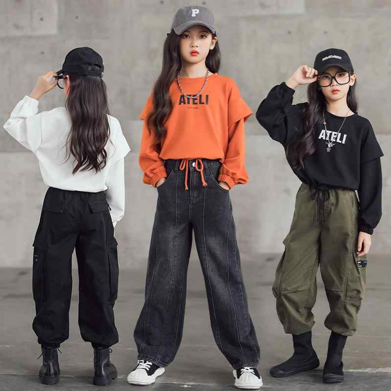 スウェット 女の子 ジュニア 長袖 フリル袖 ドローストリング カーゴパンツ セットアップ 親子コーデ 上下セット コットン カジュアル 普段使い 通学 韓国風 秋冬