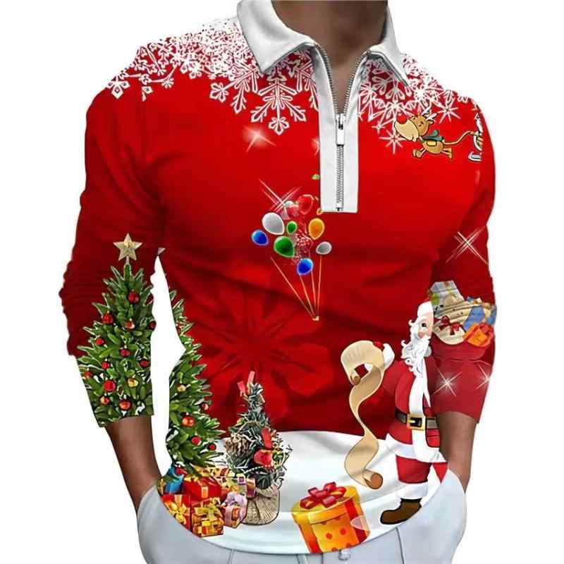 ポロシャツ メンズ 男性用 長袖 秋冬 クリスマス カジュアル ゆったり ルーズフィット 伸縮性 綿混 ポリエステル アニメ柄 プリント