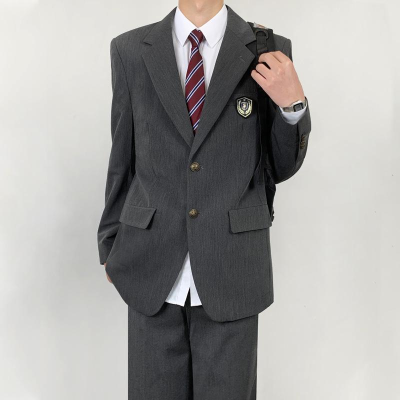 ジャケット メンズ ミディアムグレー 春秋 日系 オリジナル 学院風 学生服風 学生 ブレザー スーツ セットアップ ポリエステル ゆったり カジュアル ビジネス|花りぼん