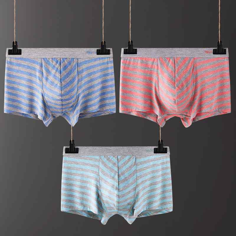 ボクサーパンツ ブリーフ メンズ 男性用 モダール 彩綿 天然綿 ストライプ柄 ミドルウエスト U字立体構造 通気性 快適 普段使い インナー 下着