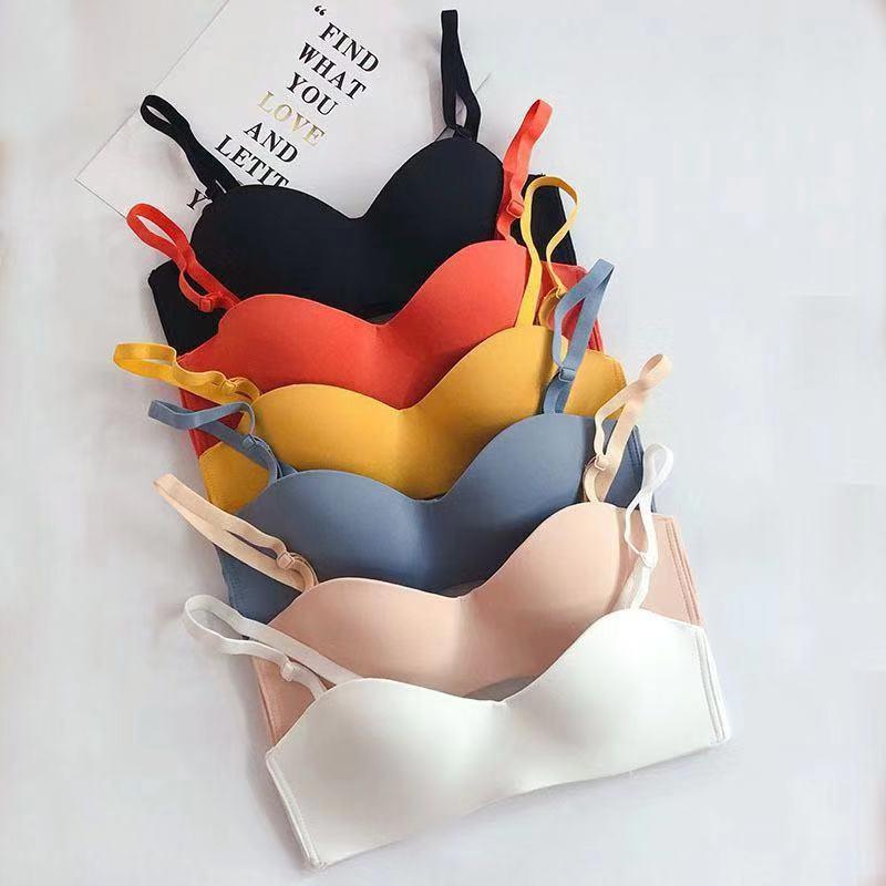 ブラジャー レディース マシュマロ ストラップレス ノンワイヤー 薄手 軽量 スムース シームレス 快適 接触冷感 シンプルスタイル 3/4カップ ナイロン コットン 3段ホック カジュアル 普段使い 春夏