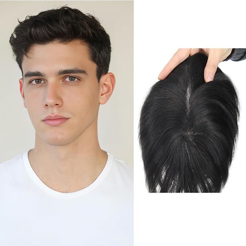 メンズウィッグ 男性用 人毛100% 総手植え 頭頂部 部分ウィッグ ヘアピース 増毛 かつら 自然な仕上がり 薄毛対策 円形脱毛症カバー スタイリング自由 黒髪 自然色