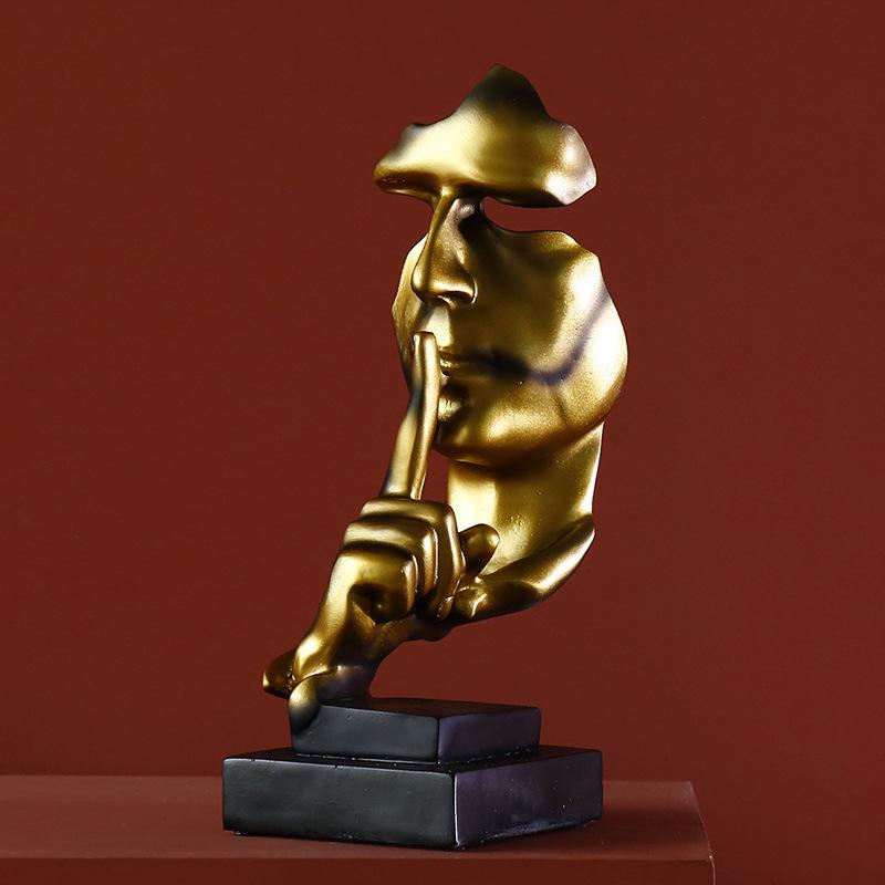 置物 北欧風 モダン シンプル 抽象彫刻 沈黙は金 モチーフ アート オブジェ オフィス リビング インテリア 飾り レジン製 ゴールド シルバー ホワイト ブラック サンドストーン